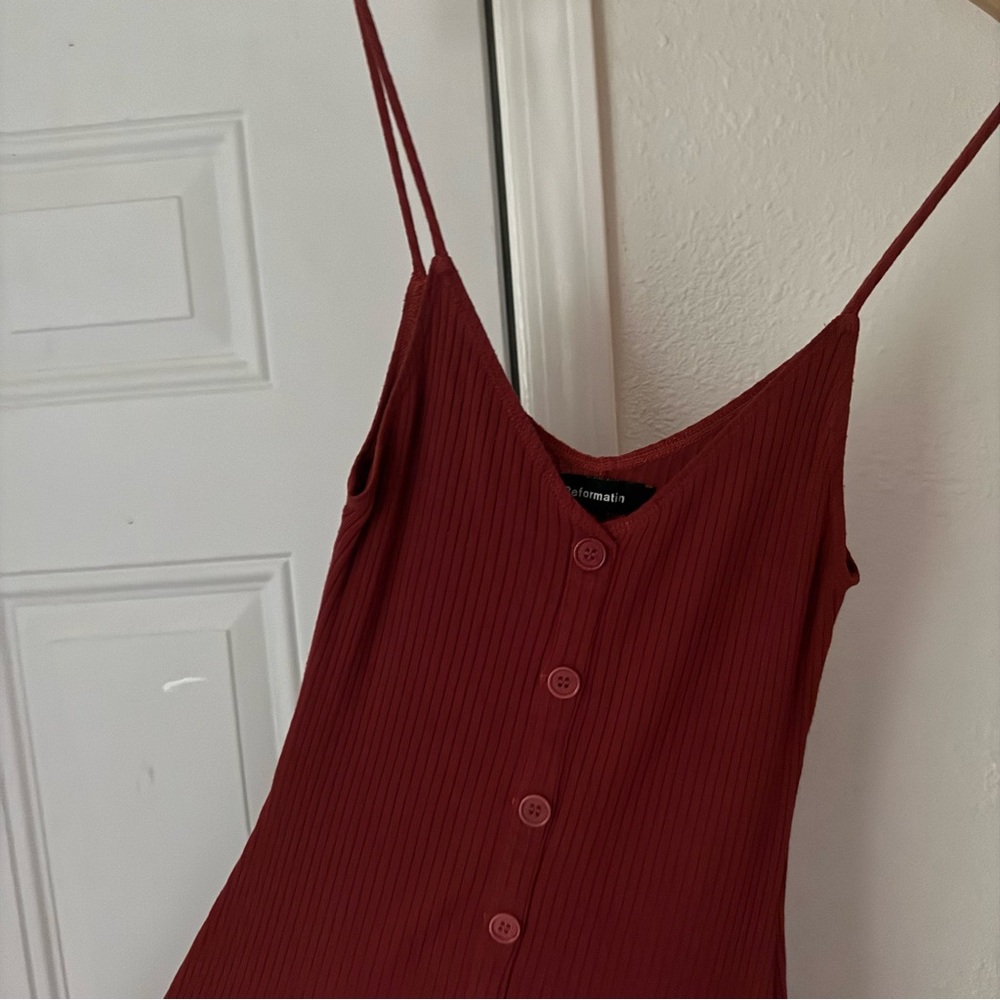 REFORMATION rust red modal spandex rib ribbed button up midi dress - Picture 3 of 6